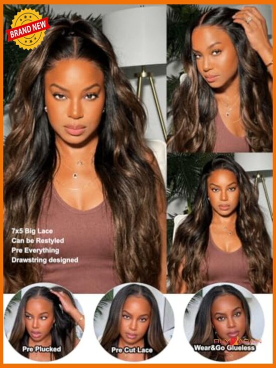 Human Hair Lace Front Wig 7x5 HD Yaki Straight Drawstring Glueless 150% Density main image 6
